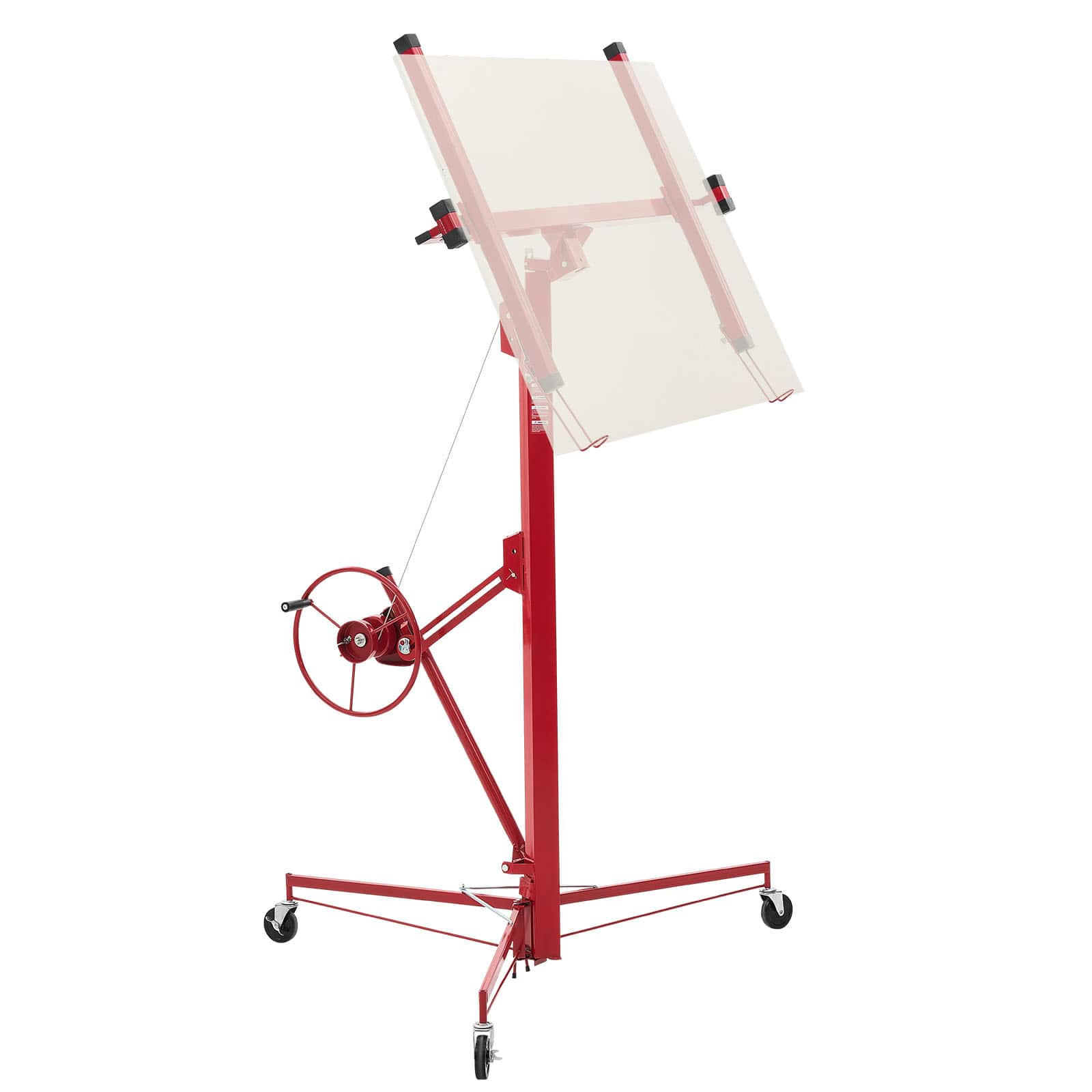 VEVOR - 16ft Drywall Lift, Heavy-Duty 150 lbs Sheetrock Hoist with Adjustable Telescoping Arm, Lockable Wheels - Red