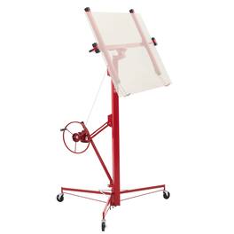 VEVOR - 16ft Drywall Lift, Heavy-Duty 150 lbs Sheetrock Hoist with Adjustable Telescoping Arm, Lockable Wheels - Red