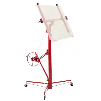 Front. VEVOR - 16ft Drywall Lift, Heavy-Duty 150 lbs Sheetrock Hoist with Adjustable Telescoping Arm, Lockable Wheels - Red.