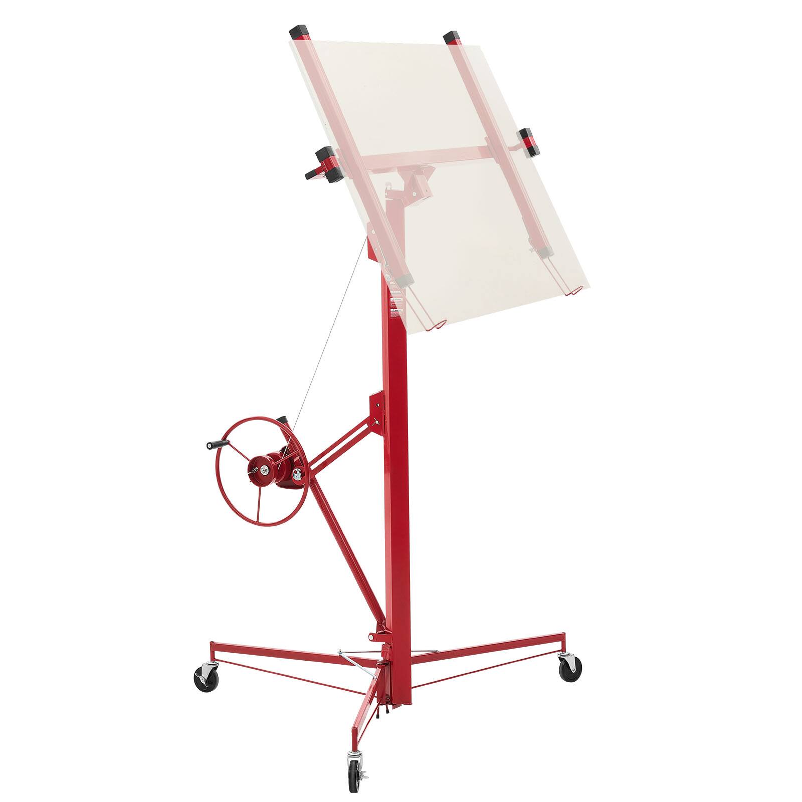 Front. VEVOR - 16ft Drywall Lift, Heavy-Duty 150 lbs Sheetrock Hoist with Adjustable Telescoping Arm, Lockable Wheels - Red.
