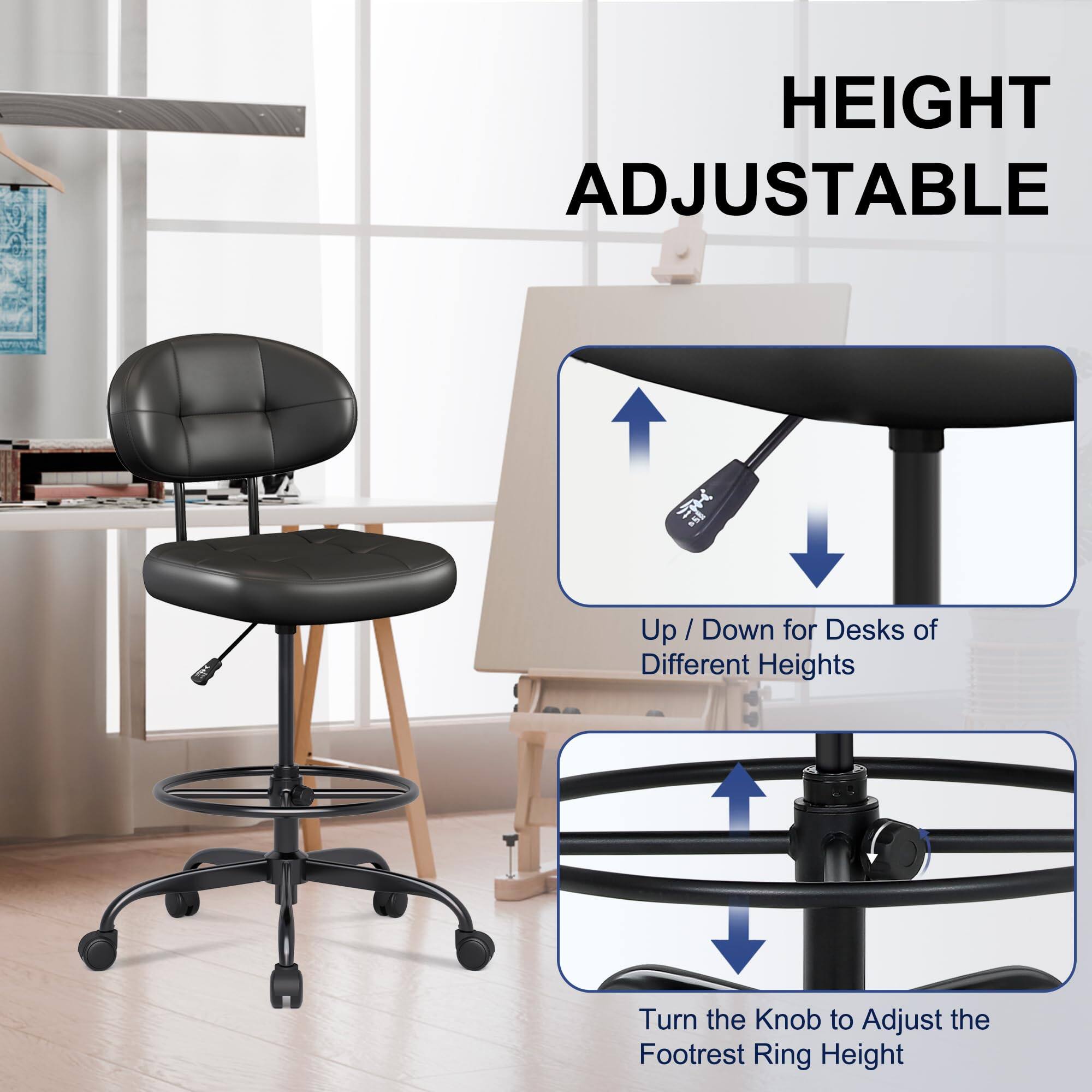 HEIGHT ADJUSTABLE

Up / Down for Desks of Different Heights

Turn the Knob to Adjust the Footrest Ring Height