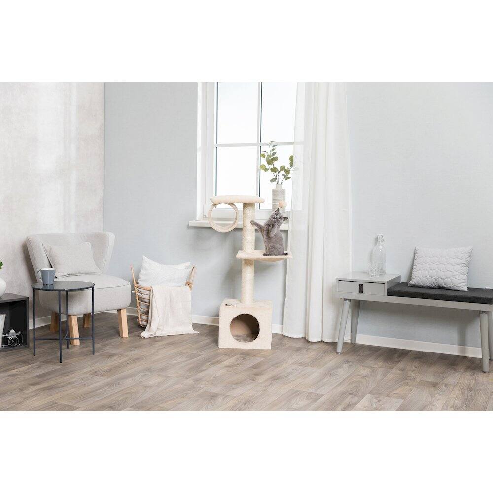Angle. TRIXIE - San Fernando Plush & Sisal 3-Level Cat Tree, Scratching Posts & Condo - Beige.