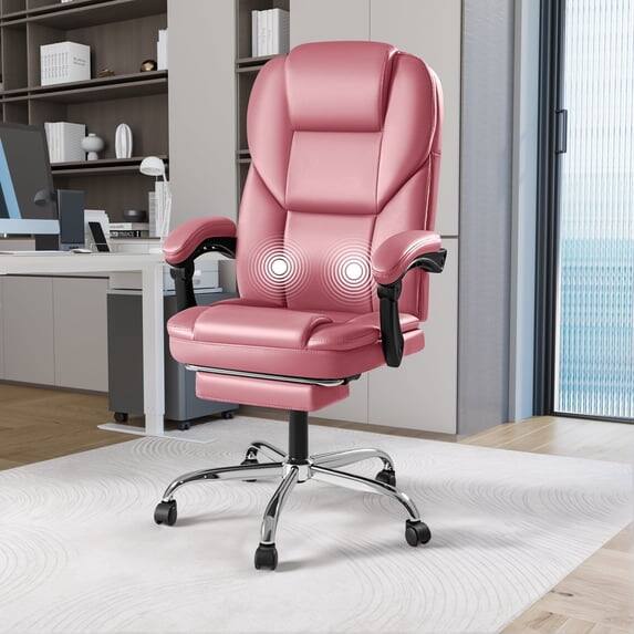 Angle. Homall - Massage Office Chair Reclining Computer Chair Ergonomic Executive Leather Chair Support 8 Hours Heavy Duty Design - PINK.