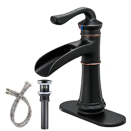Front. Boyel Living - Single Handle Waterfall Bathroom Faucet 1-Hole with Deckplate and Pop-up Drain in Oil Rubbed Bronze - Oil Rubbed Bronze.