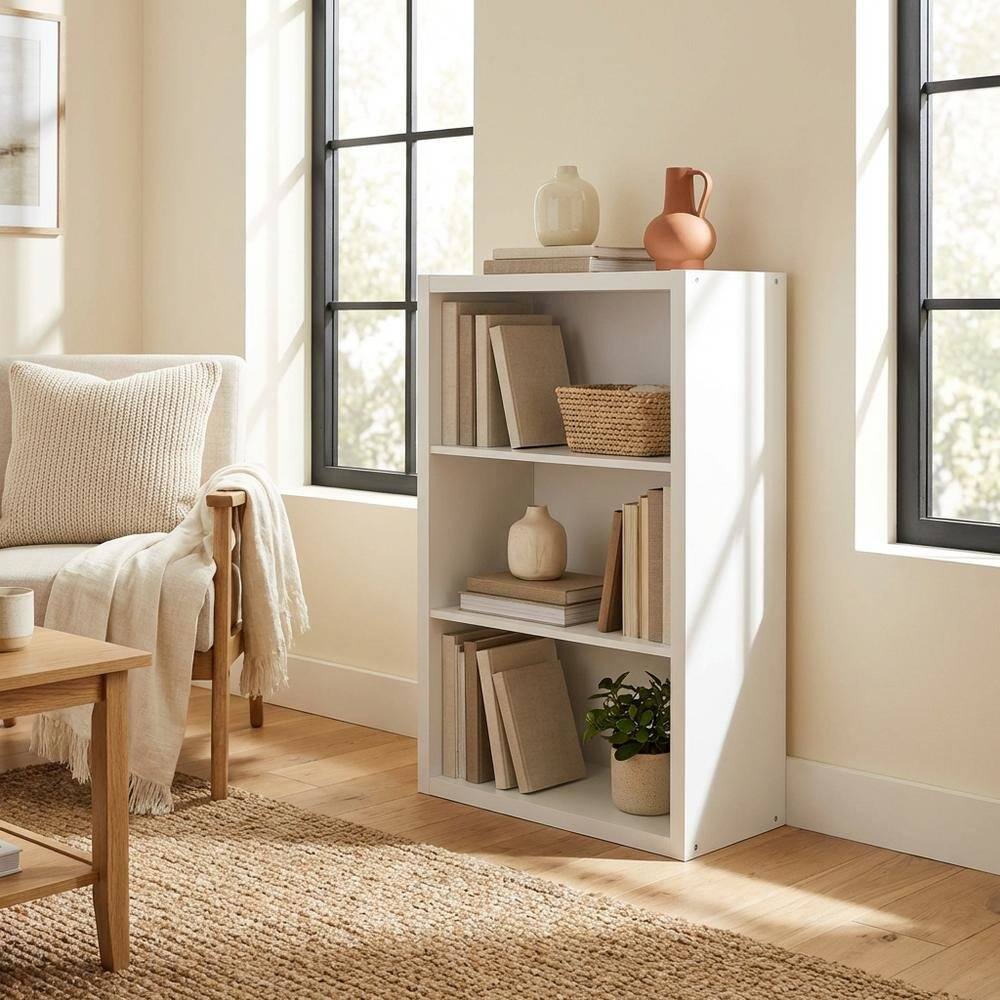 Left. FurniFact - Wooden bookcase with clean design and sturdy construction - White.