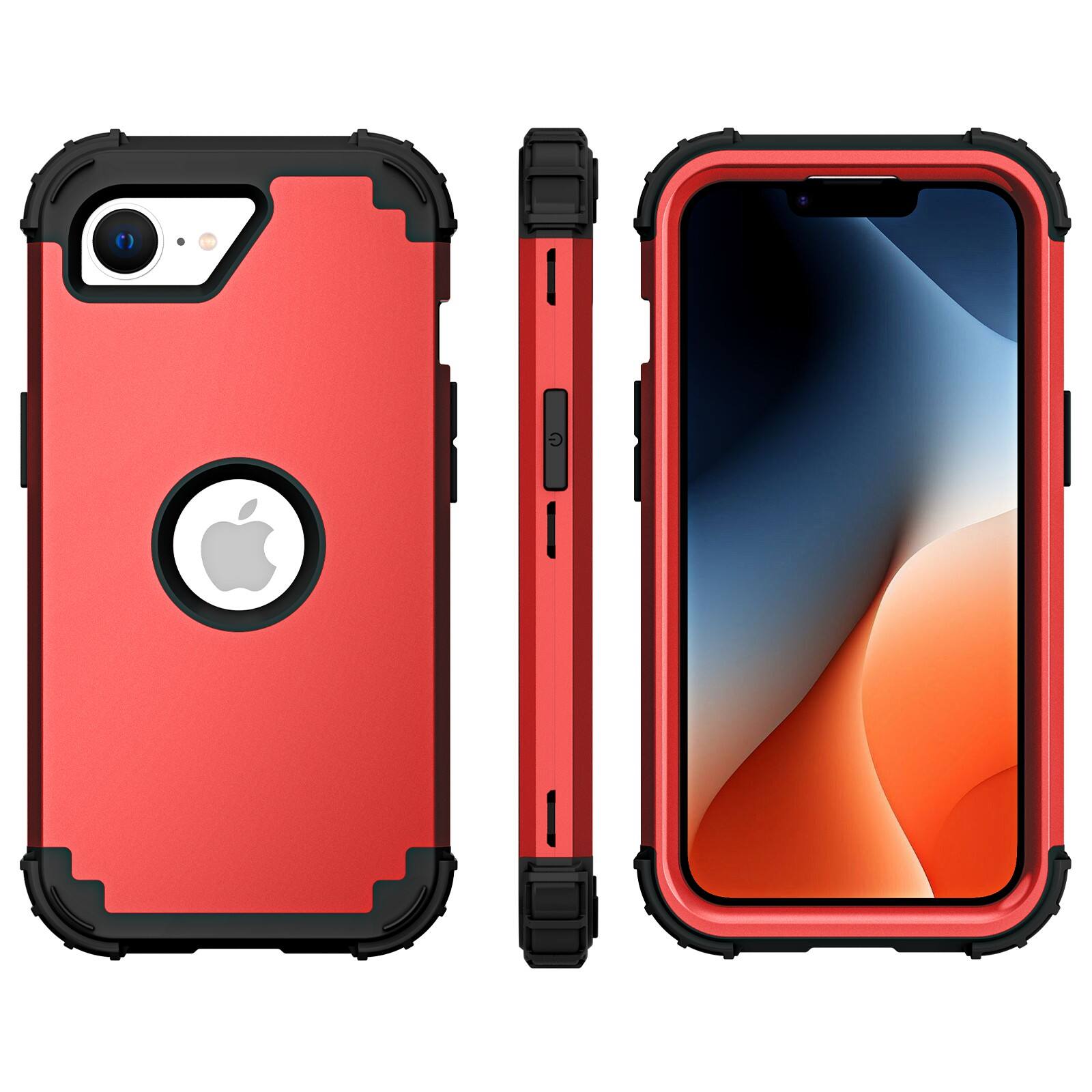Alt View 2. Dteck - Rugged Case for Apple iPhone 17e/16e,Shockproof Soft Silicone Bumper Hard PC Back Cover,3-Layers Protective Shell - Red.