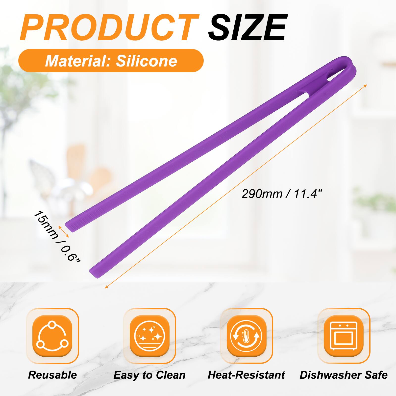PRODUCT SIZE  
Material: Silicone  
15mm / 0.6"  
290mm / 11.4"  

Reusable  
Easy to Clean  
Heat-Resistant  
Dishwasher Safe