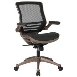 Emma + Oliver - Mid-Back Transparent Mesh Executive Swivel Office Chair with Flip-Up Arms - Black Mesh/Gold Frame