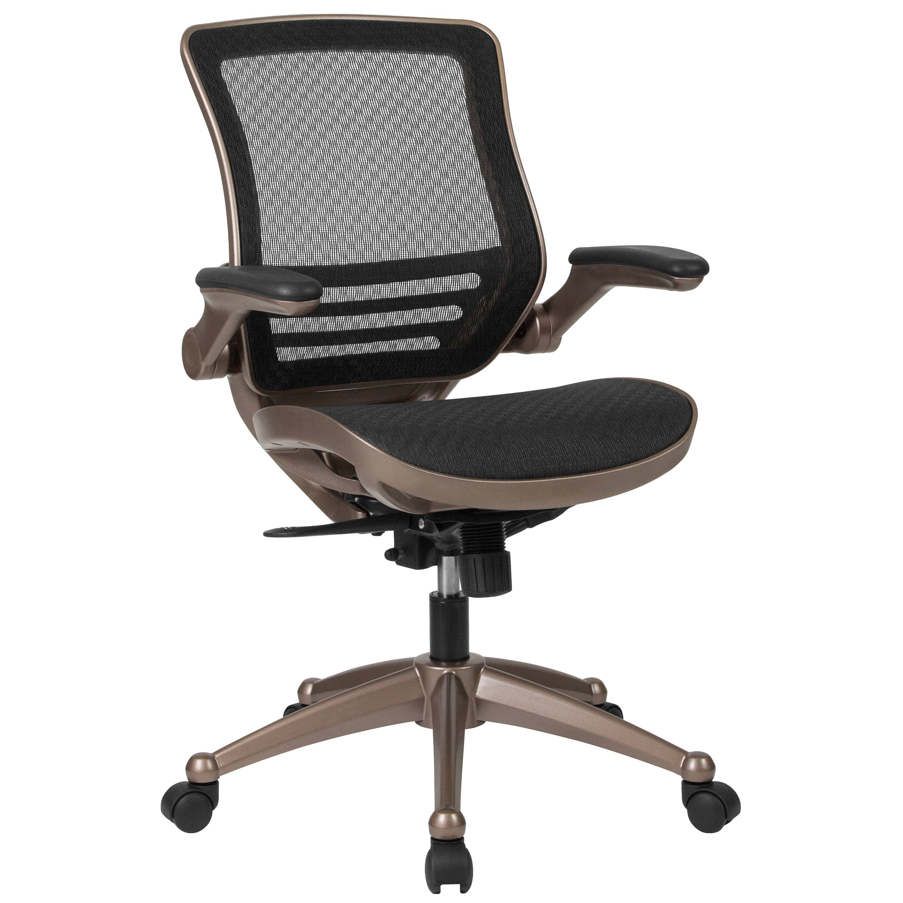 Front. Emma + Oliver - Mid-Back Transparent Mesh Executive Swivel Office Chair with Flip-Up Arms - Black Mesh/Gold Frame.