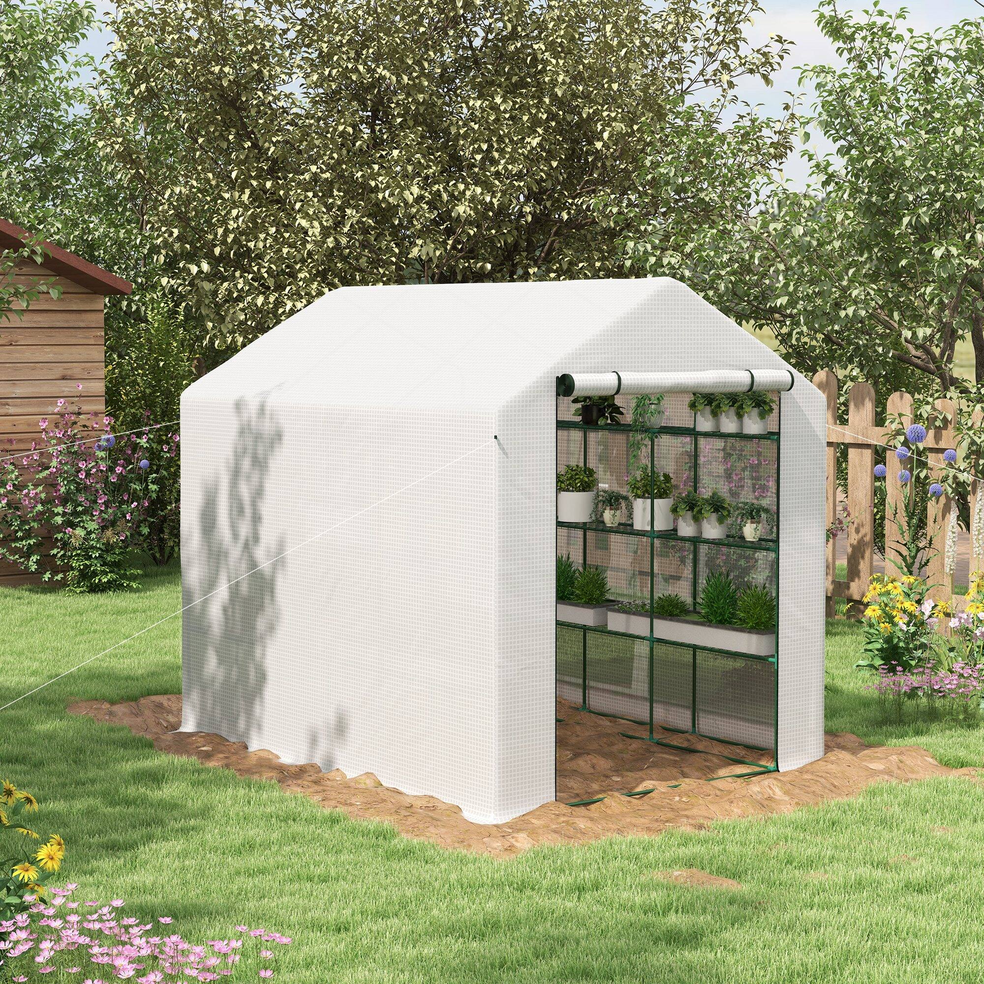 Alt View 1. Outsunny - Walk-in Greenhouse with Roll-up Zipper Door, 18 Shelves, PE Cover.