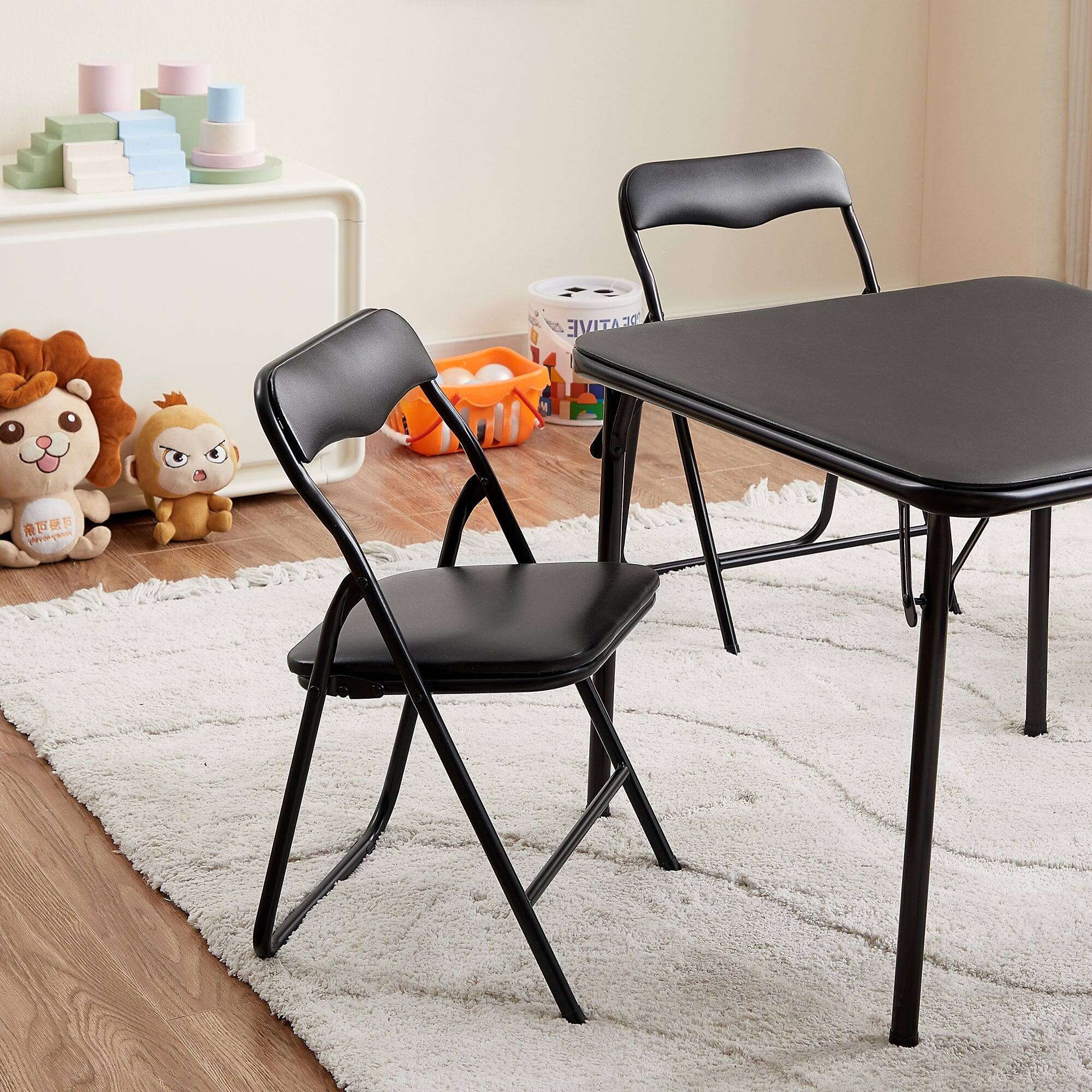 Alt View 1. Vecelo - Kids Folding Table and Chairs Set of 3- Toddler Activity Center , Play & Learning, Indoor Outdoor Use - Black.