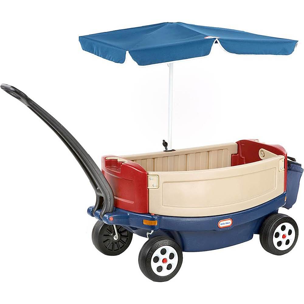 Little Tikes Deluxe Ride & Relax Wagon with Full Canopy and Cooler in Red and Tan - For Kids Boys and Girls Ages 12 Months to 4 Year old