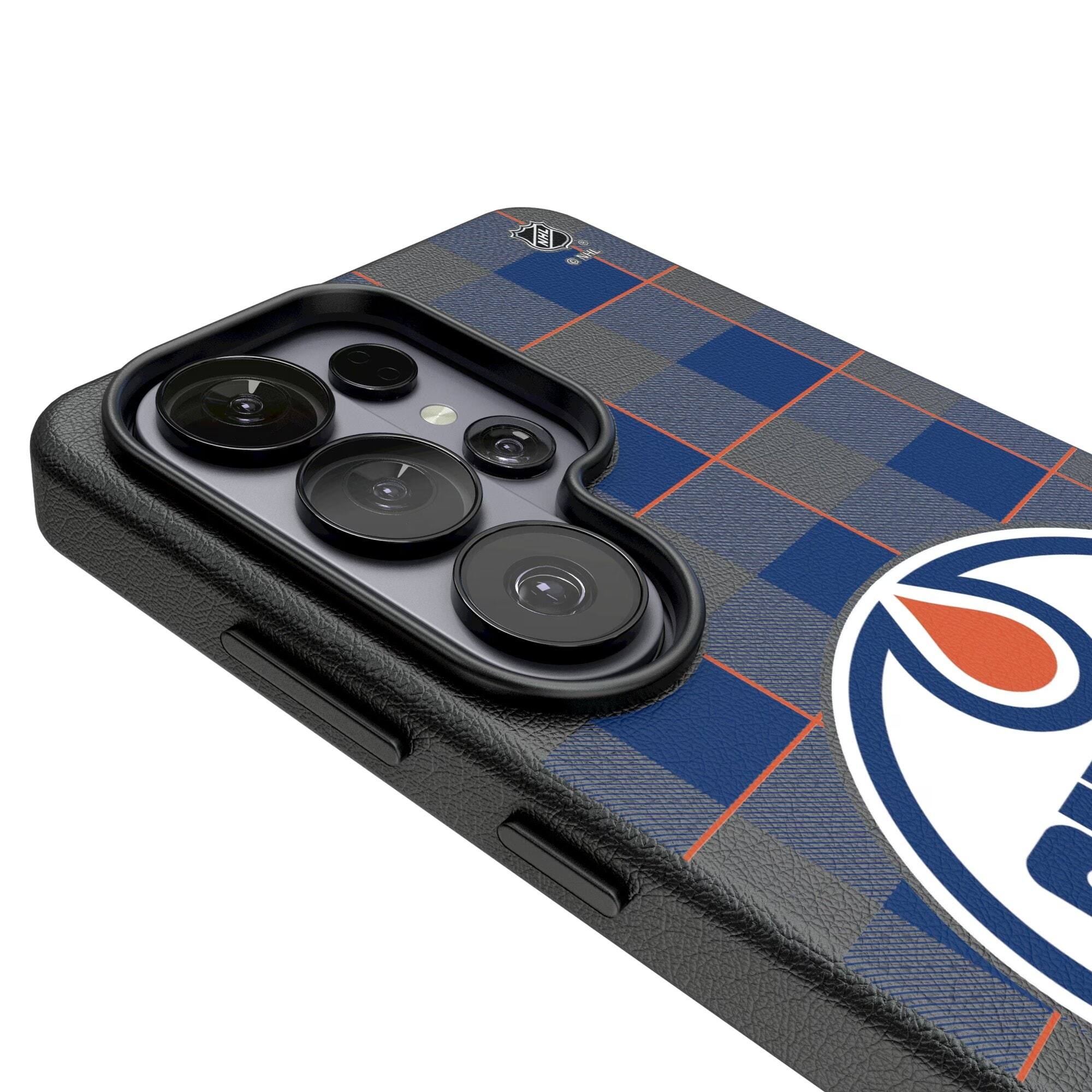 Alt View 2. Keyscaper - Edmonton Oilers Plaid Galaxy Magnetic Bump Case - S24 Ultra - Black.
