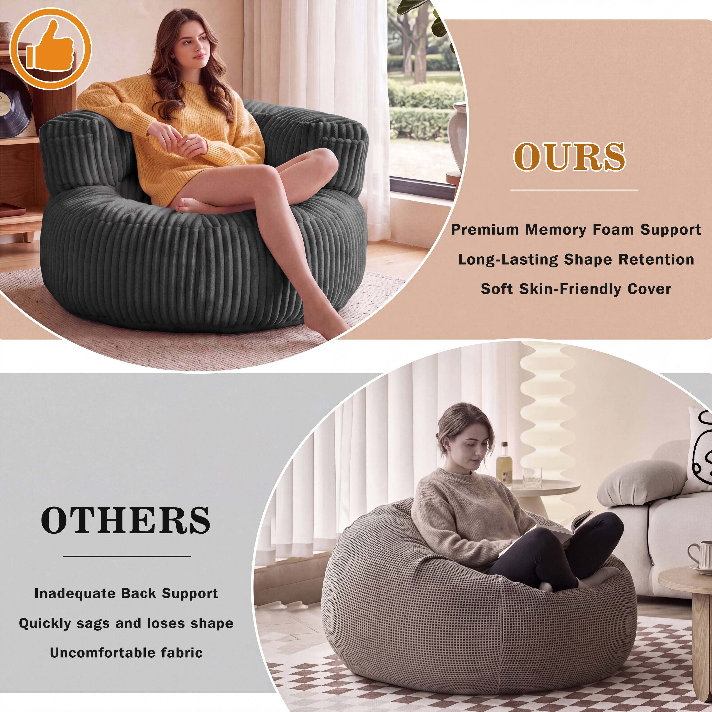 OURS  
Premium Memory Foam Support  
Long-Lasting Shape Retention  
Soft Skin-Friendly Cover  

OTHERS  
Inadequate Back Support  
Quickly sags and loses shape  
Uncomfortable fabric