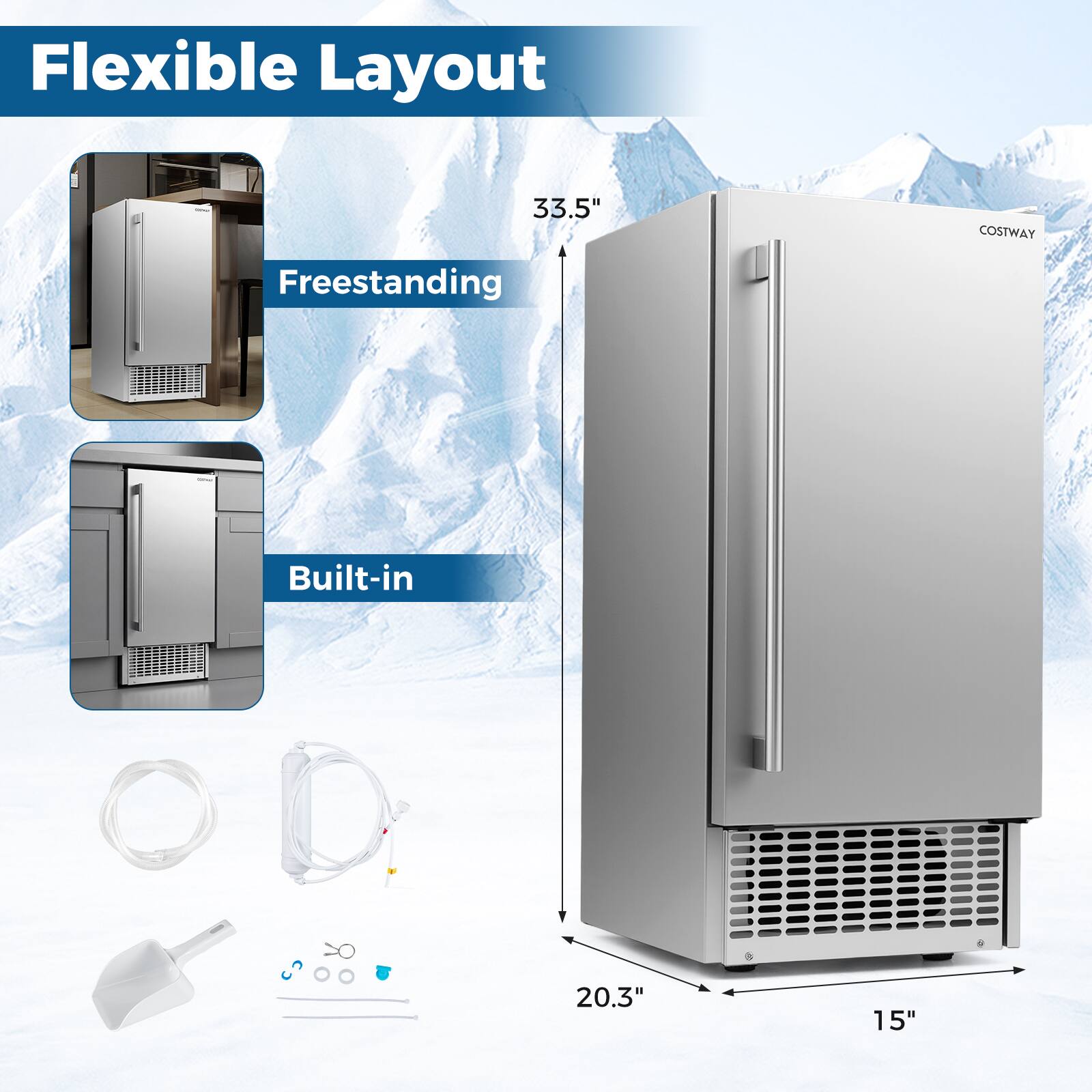 Flexible Layout  
33.5"  
COSTWAY  
Freestanding  
Built-in  
20.3"  
15"