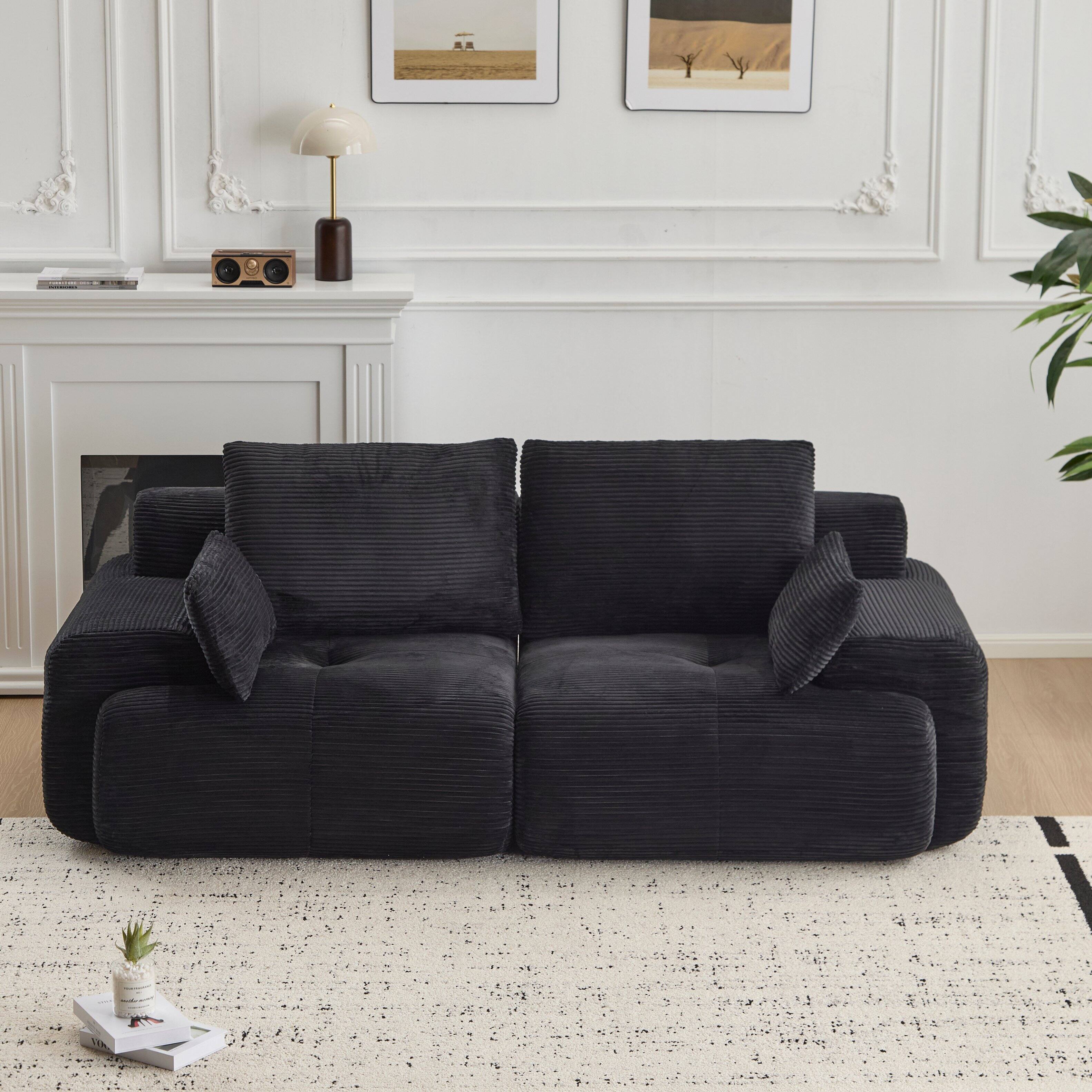 Angle. Whisen - 2-Seater Modular Corduroy Sofa, Memory Foam Cloud Couch, Deep Loveseat for Living Room, No Assembly - Black.