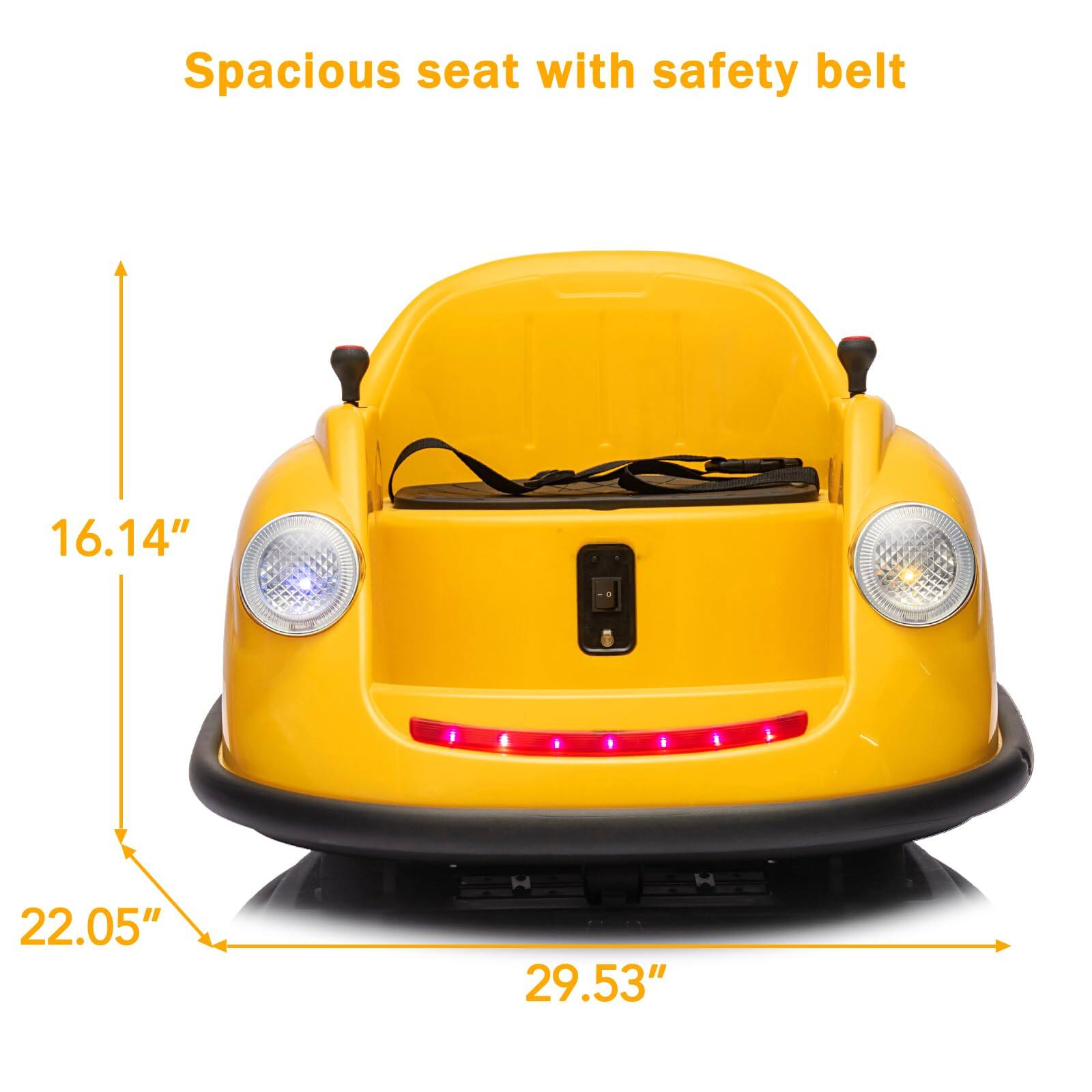 Spacious seat with safety belt

16.14"  
22.05"  
29.53"