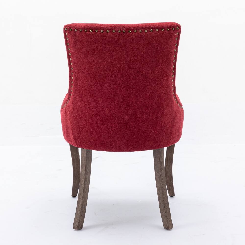 Alt View 2. Loheer - Loheer Wine Red Dining Chairs Set of 2 Burgundy Fabric Solid Wood Legs Bronze Nailhead Trim Mid-Century Modern - Wine Red.