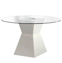 Manhattan Lane - Contemporary Round Glass Dining Table with Square Pedestal Base - White