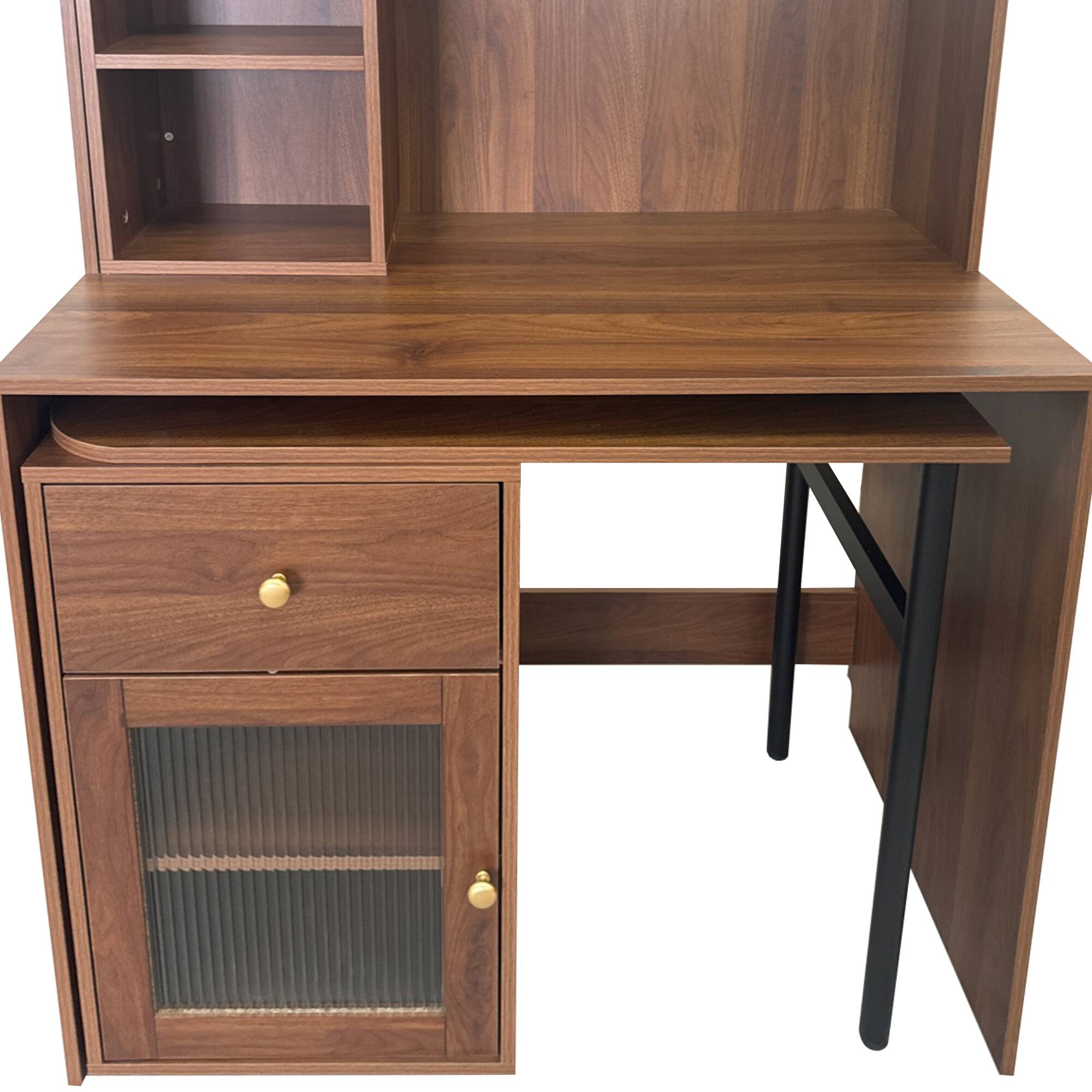 Alt View 5. GOODSILO - Rotating Computer Desk with Hutch & Bookshelf, Large Workstation & Storage - Walnut.