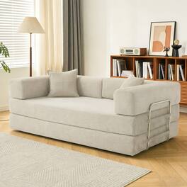Dyonery - 78.8" 5-in-1 Convertible Sofa Bed - Folding Modular Corduroy Futon Couch No Assembly for Living Room Bedroom - Beige