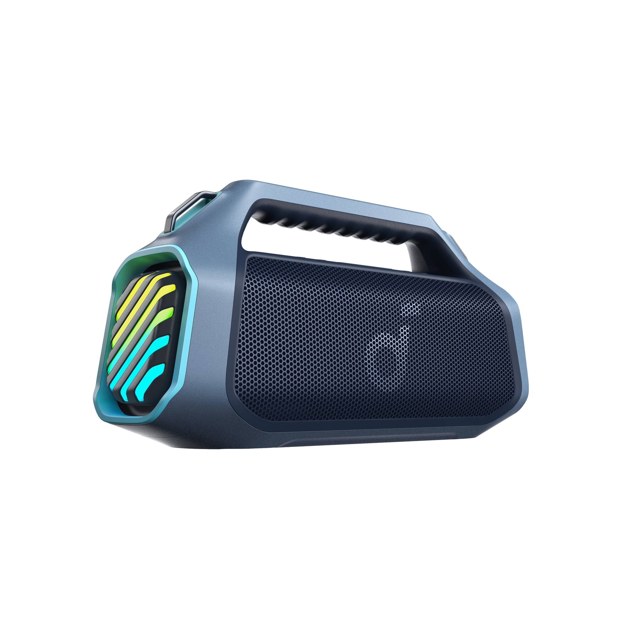 Left. Soundcore - Soundcore - Boom 2 Pro, 140W Outdoor Speaker, 20H Battery, IPX68 Waterproof, Built-In Powerbank, AUX & Detachable Strap - Blue.