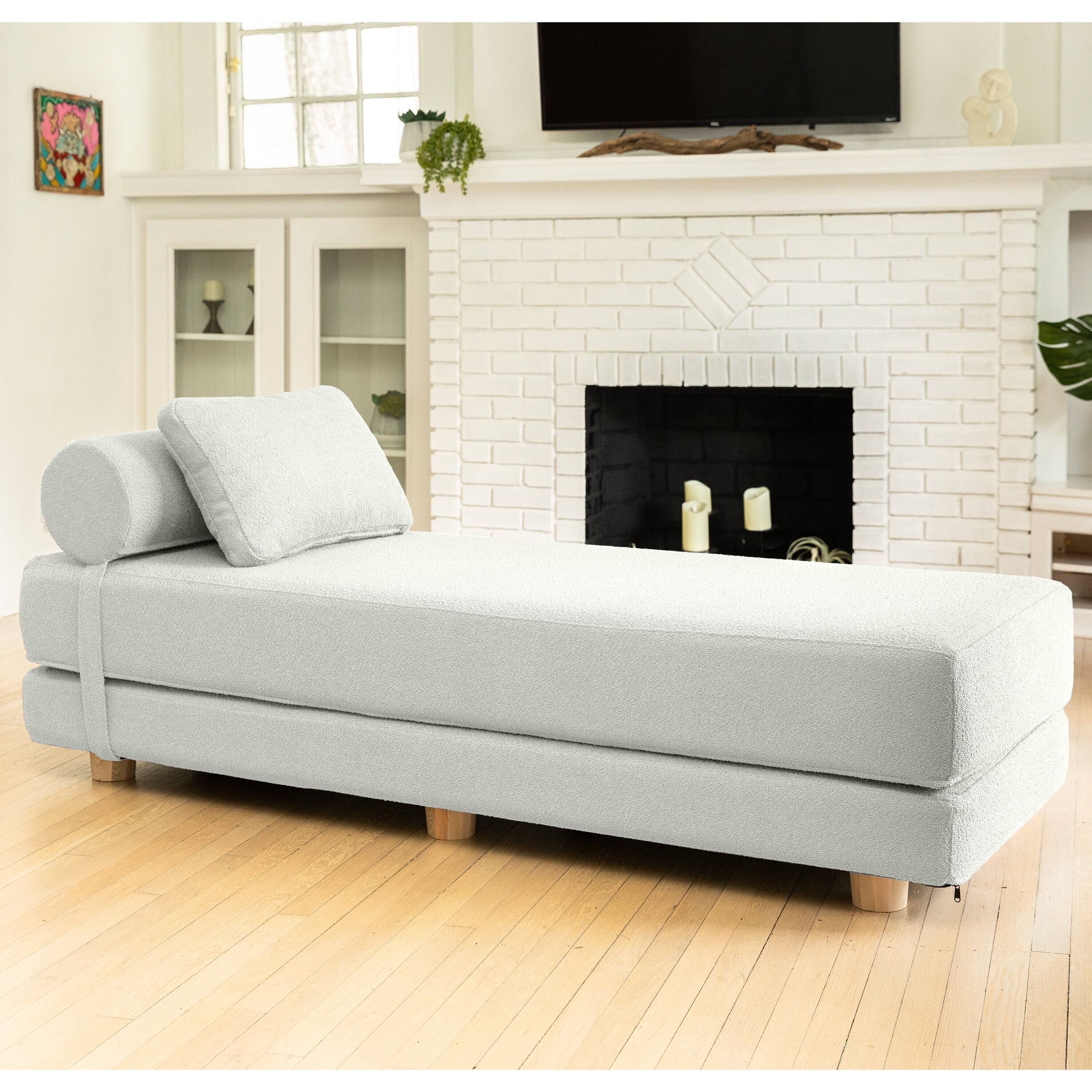 Angle. Jaxx - Jaxx Avida Daybed Fold Out Queen Sleeper, Premium Boucle: White - White.