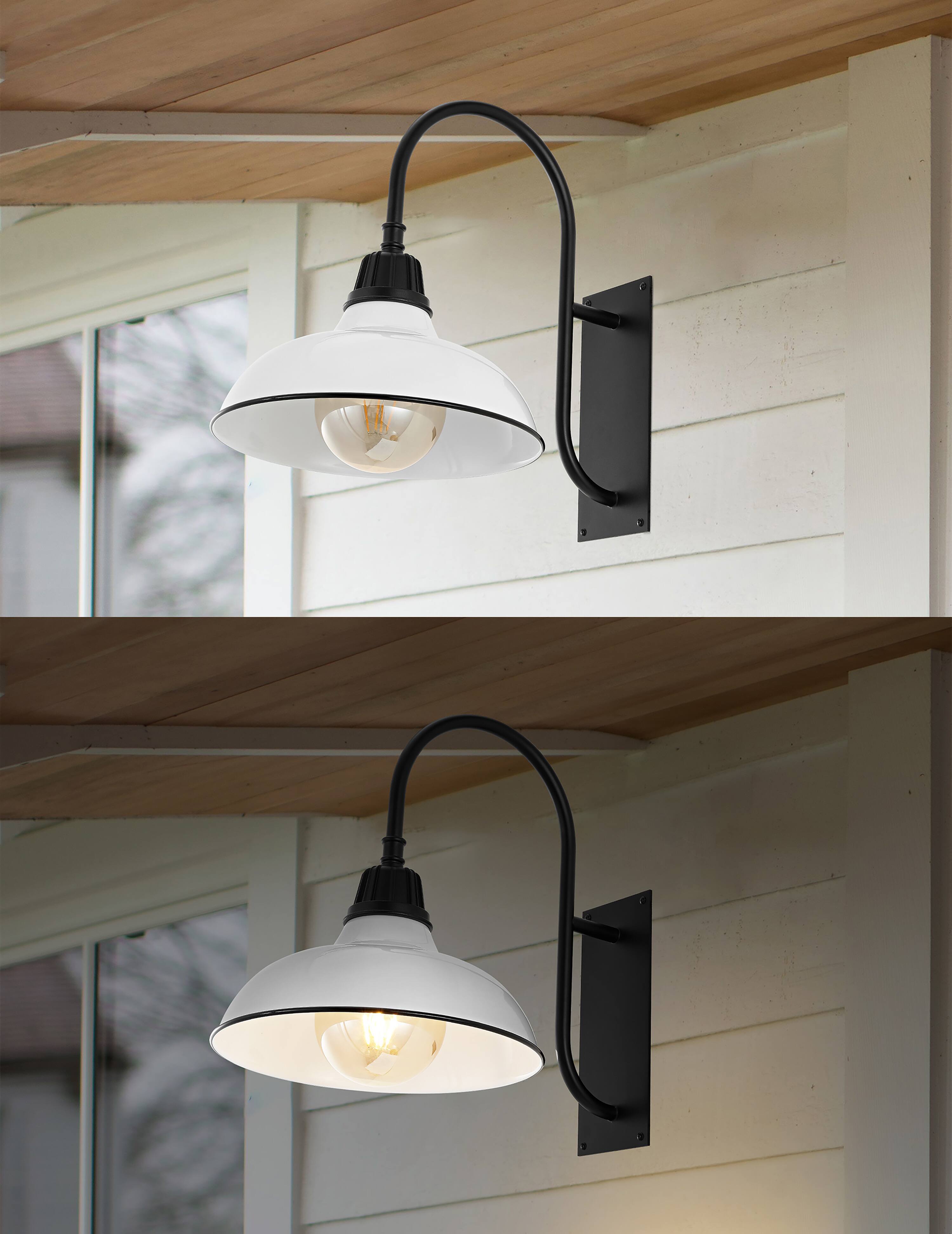 Alt View 3. Jonathan Y - Stanley 12.25" 1-Light Farmhouse Industrial Indoor/Outdoor Iron LED Gooseneck Arm Outdoor Sconce, White - White/Black.