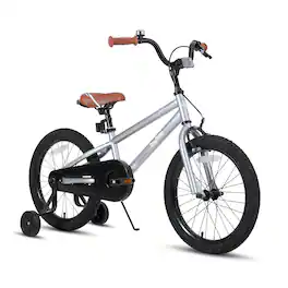 JOYSTAR - Totem 18 Inch Kids Bike with Training Wheels, Children's Bike for 5-9 Years Old Boys Girls - Silver