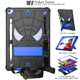 UUCOVER - Kids Case for iPad 9th 8th 7th Gen 10.2-inch (2021/2020/2019) Shockproof Silicone+PC Stand Cover with Shoulder Strap - Black+Blue