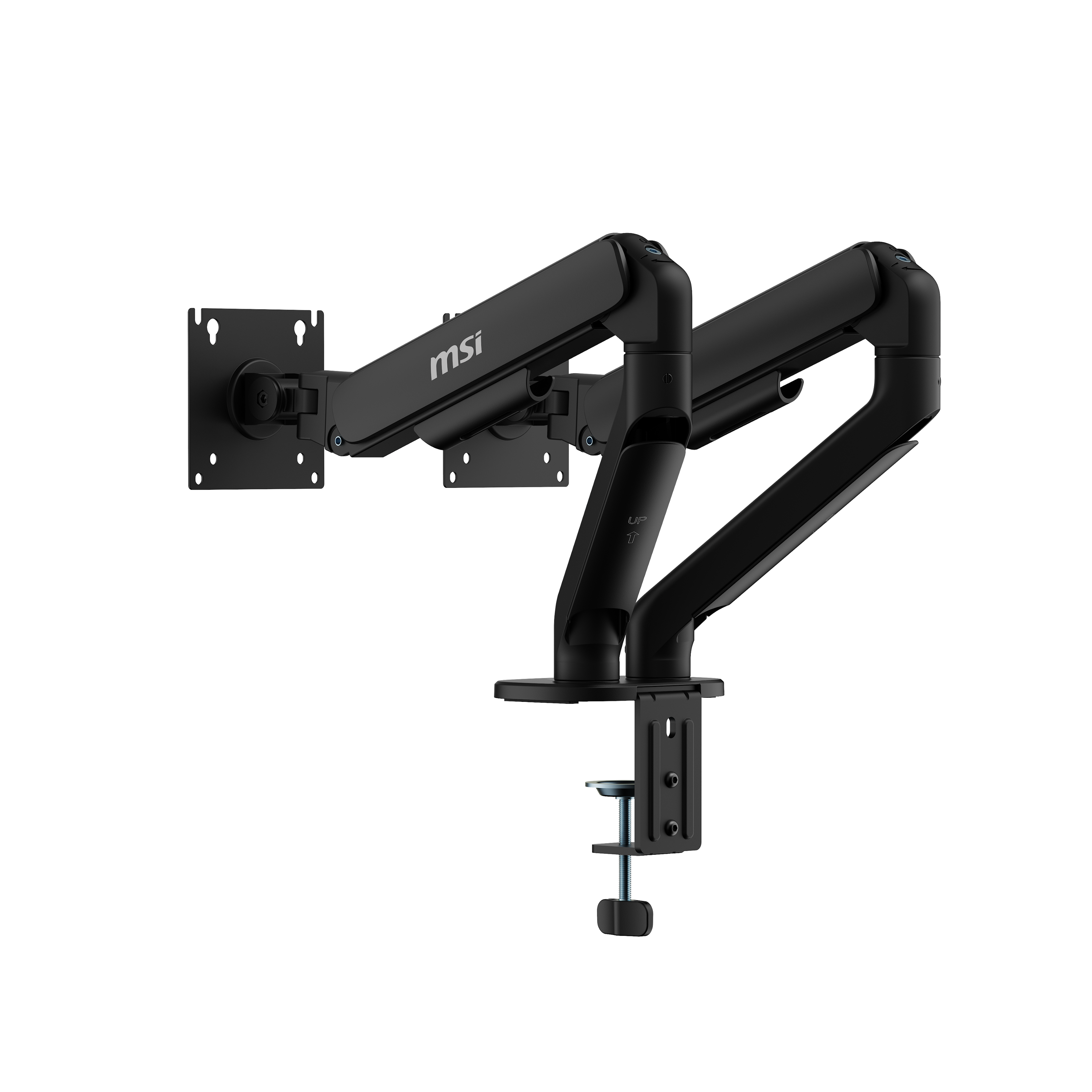 Back. MSI - MSI MAG MT101D - Dual Monitor Stand, 17-32" 22 lbs, VESA, Gas Spring, Clamp/Grommet, Quick Release - Black - Matte Black.