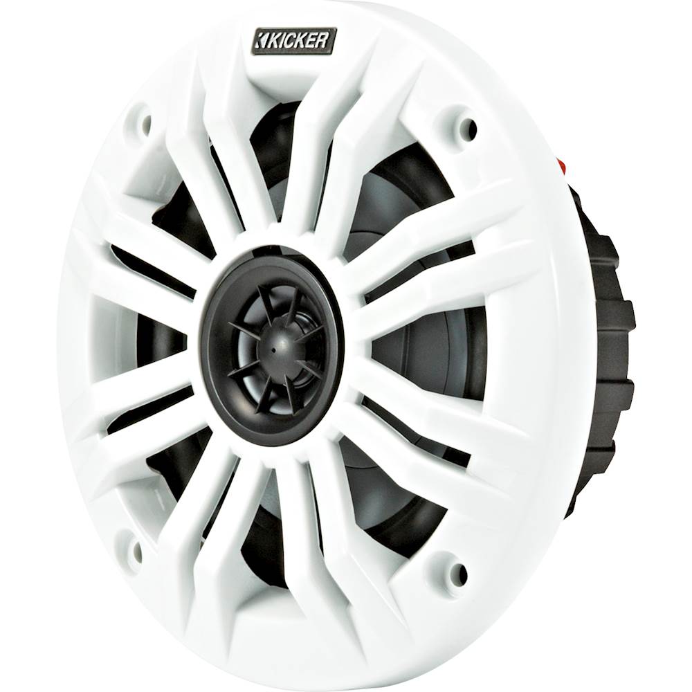 Left View: KICKER - KM Series 4" 2-Way Marine Speakers with Polypropylene Cones Pair - Charcoal And White