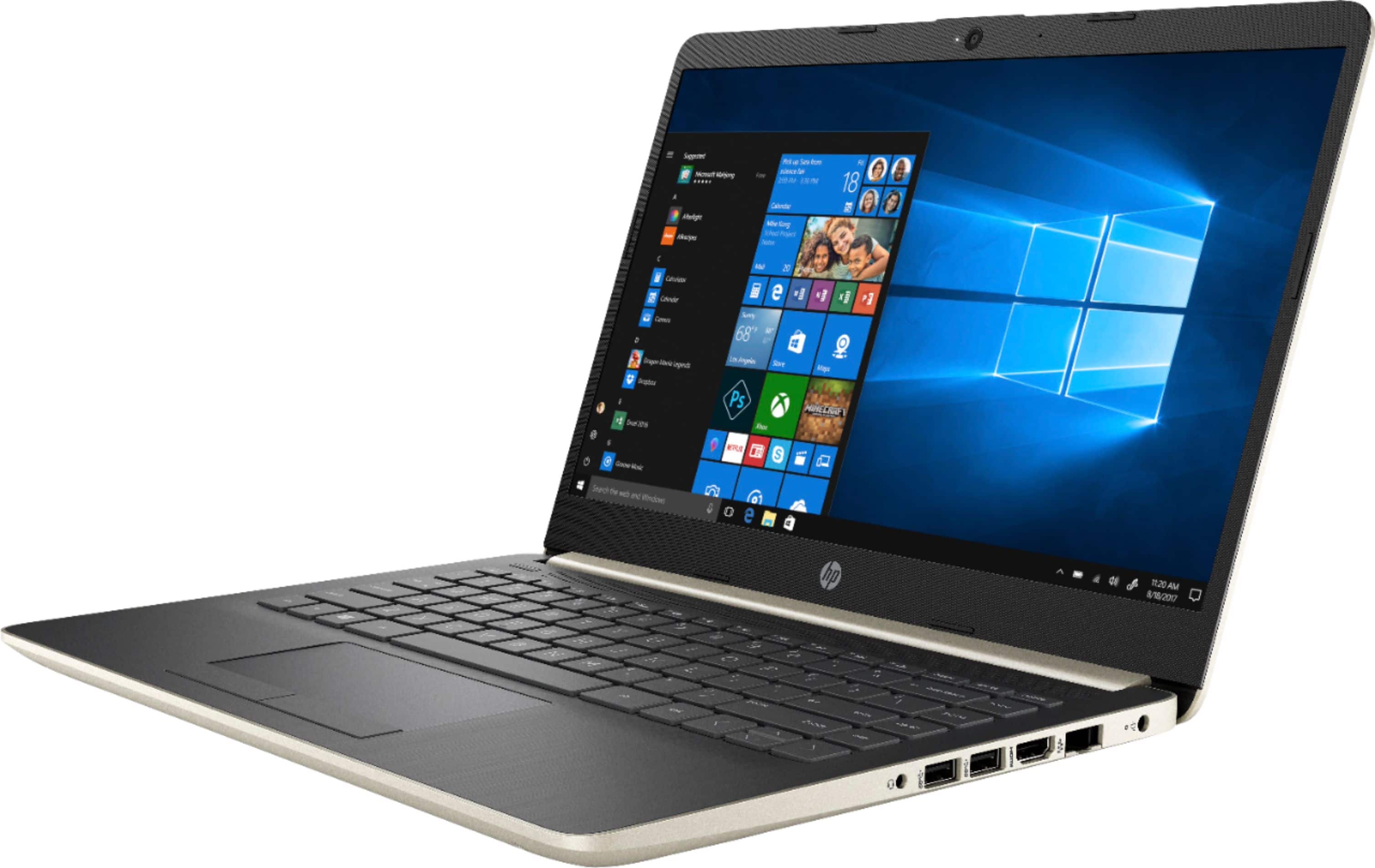 Left. HP - 14" Laptop - Intel Core i3 - 8GB Memory - 1TB Hard Drive - HP Finish In Pale Gold And Ash Silver.