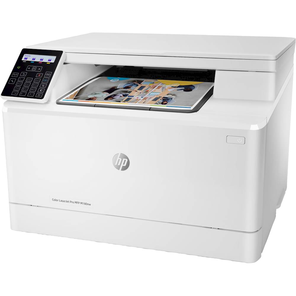Left View: HP - Refurbished LaserJet Pro MFP M180nw Wireless Color All-In-One Laser Printer - White