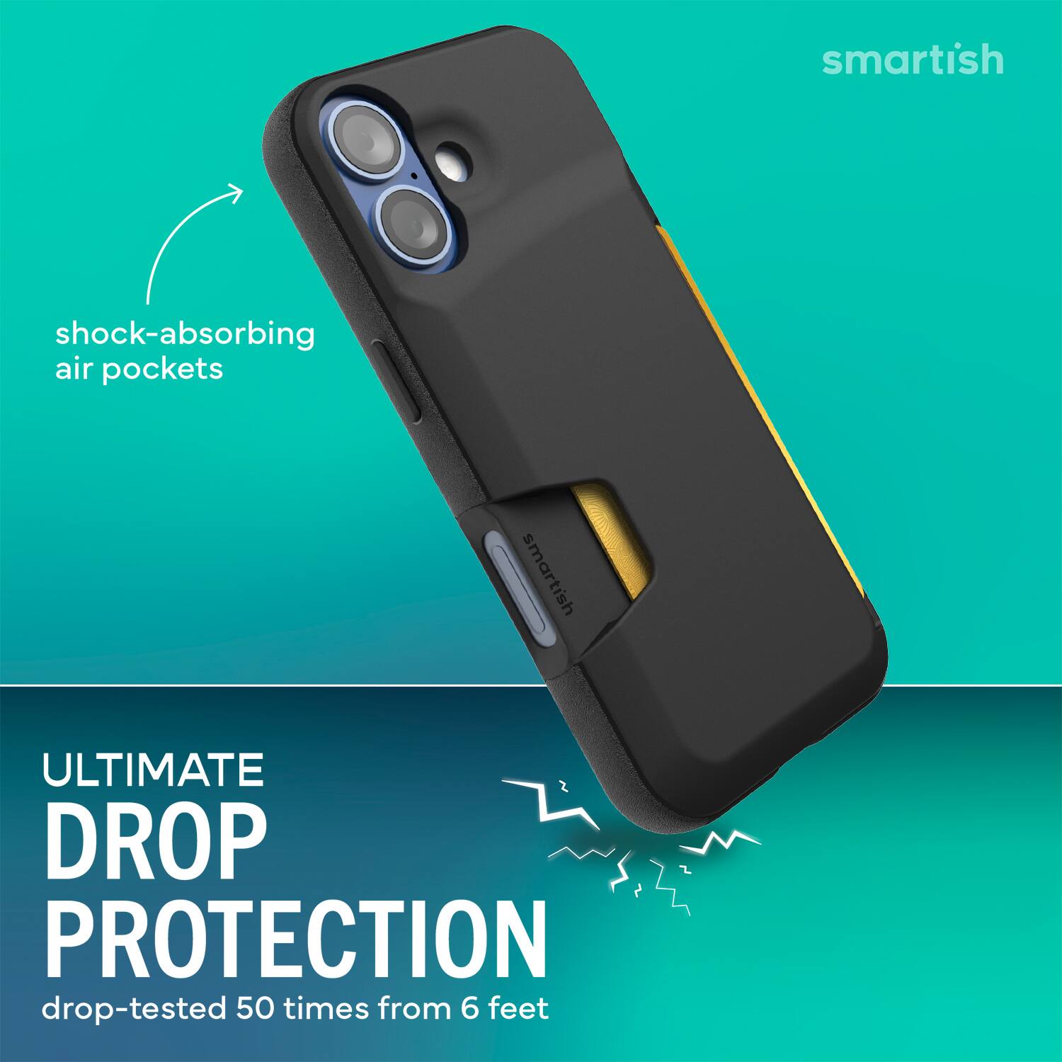 smartish shock-absorbing air pockets smartish ULTIMATE DROP PROTECTION drop-tested 50 times from 6 feet