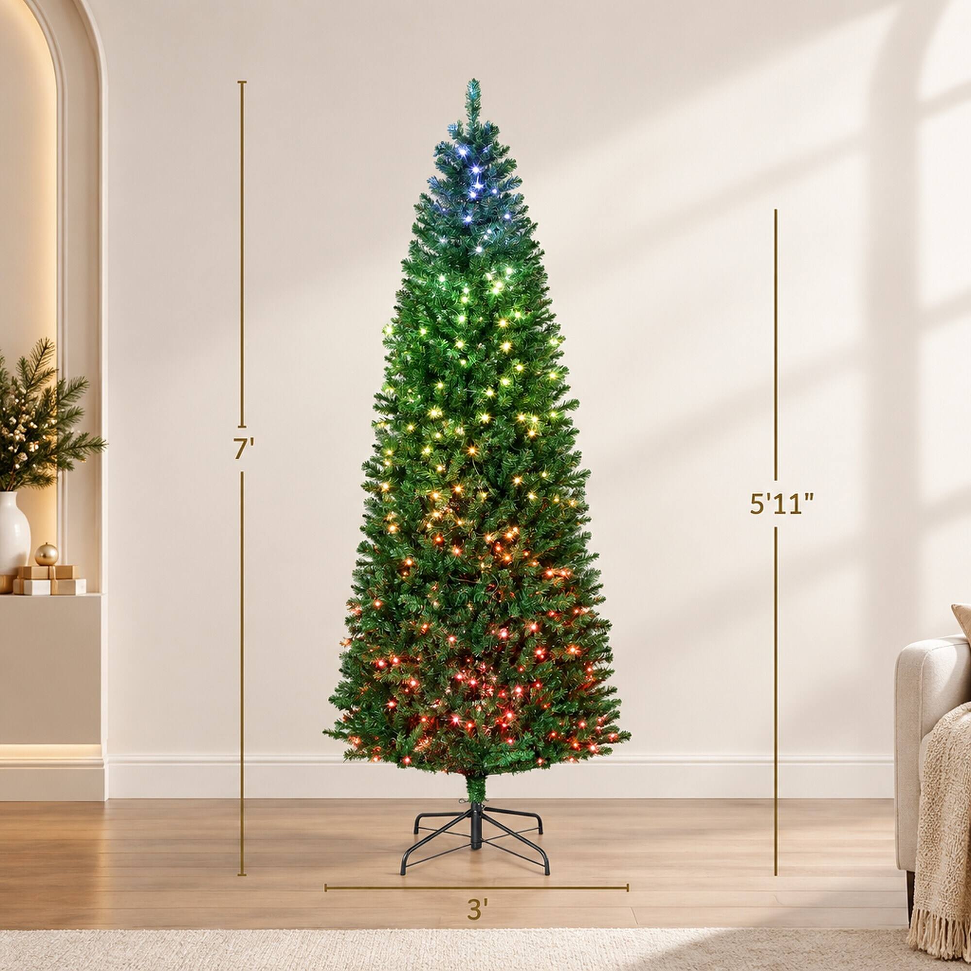 Alt View 3. RYHNUYNE - 7 Ft Artificial Christmas Tree With Realistic Branches, Hinged Design Metal Stand Easy Setup Full Holiday Decor - Green.
