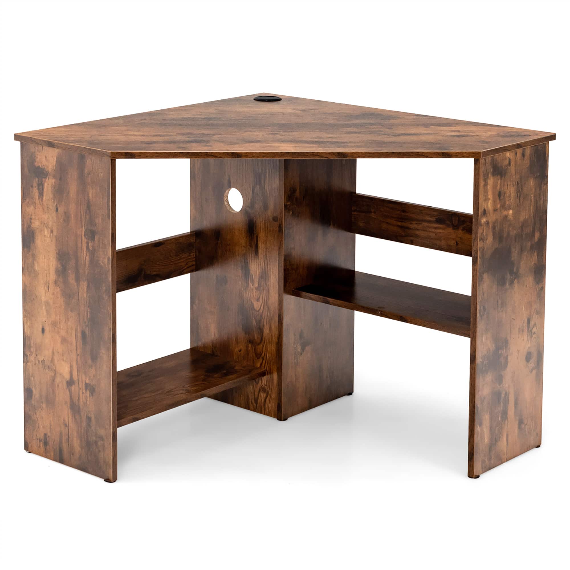 Alt View 21. Costway - Corner Triangle Writing Desk with Storage Shelf - Rustic Brown.