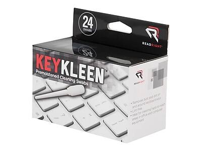 24 SWABS  
KEYKLEEN  
Premoistened Cleaning Swabs  
READRIGHT  

24  
5ft  

Removes dust and dirt from and around keyboard keys  
Lint-free  
Ideal for cleaning hard-to-reach areas in office and computer equipment