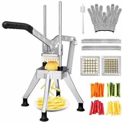 Front. RYHNUYNE - Commercial French Fry Cutter with 2 Blades – Heavy Duty Stainless Steel Potato Slicer for Fries, Veggies.