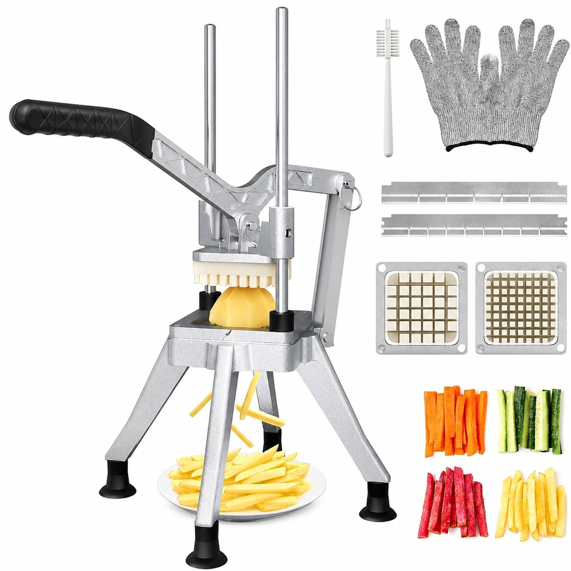 Front. RYHNUYNE - Commercial French Fry Cutter with 2 Blades – Heavy Duty Stainless Steel Potato Slicer for Fries, Veggies.