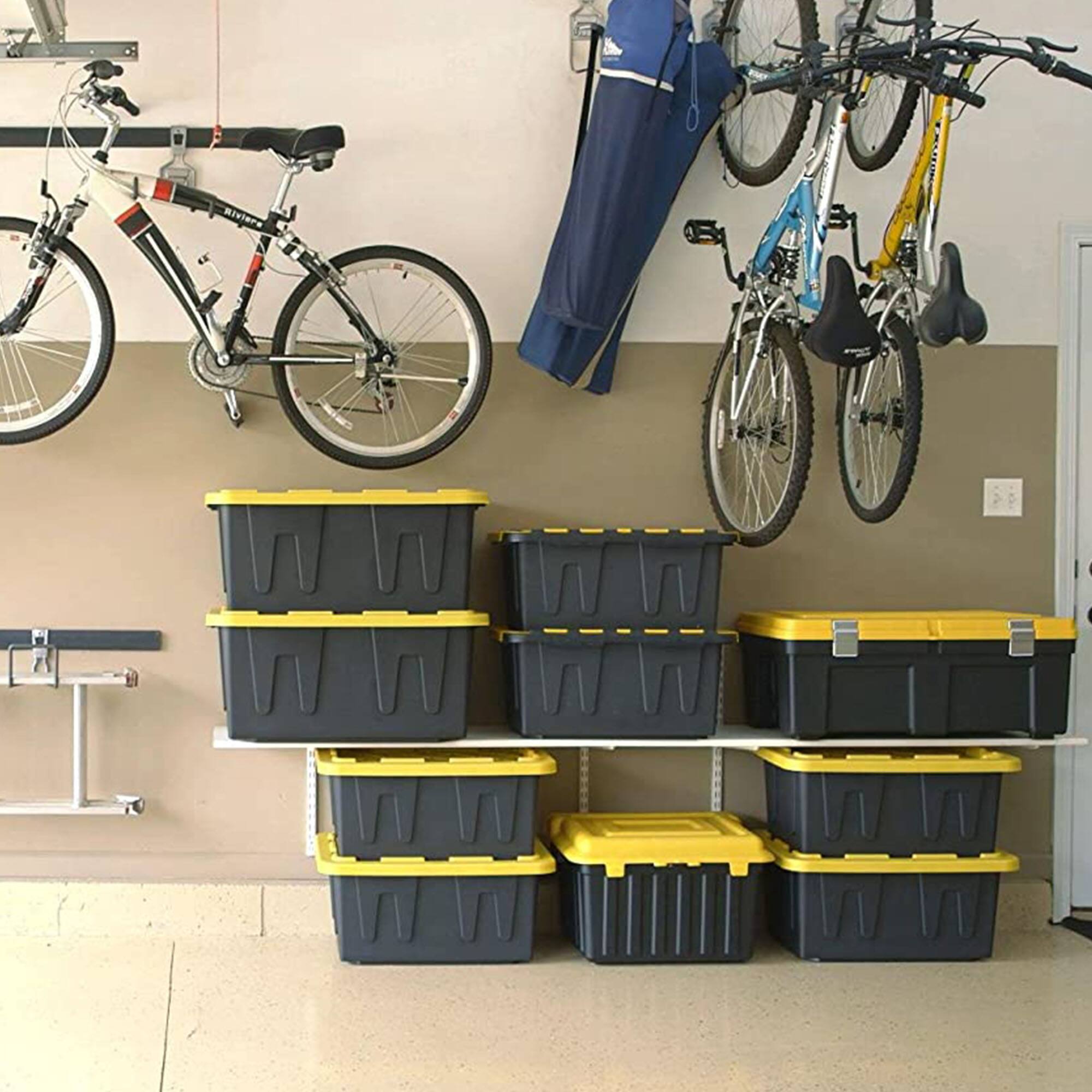 Alt View 8. Homz - Homz Durabilt Heavy Duty 27 Gallon Plastic Organizer Storage Bin Tote (2 Pack) - Black Base/Yellow Lid.