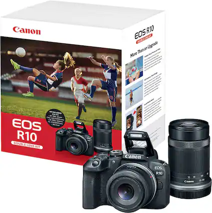 Canon EOS R10 KIT LENS DOUBLE an Upgrade - Than a More Sher Cdn Fuate - 2 -n INCLUDES EOS RO0 RF -S18- 14.5-63 45mm d SM 8F-555-210mm - -85 Lans 23 D SIM S Lens EOS Card R10 DOUBLE LENS KIT Cabon RSo an Sotleg -e Iirerady - Admm - - a n -e - ao Soltal-Bog Sook ACh 2 Canon LEME CANON 845mm TASA M EOS R10 55 70 Canon 1 100 55-250