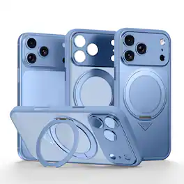 Dteck - For iPhone 18 Pro Matte Rugged Case Compatible With Magsafe Accessories,Shockproof Ring Kickstand Hard PC+TPU Cove - Blue