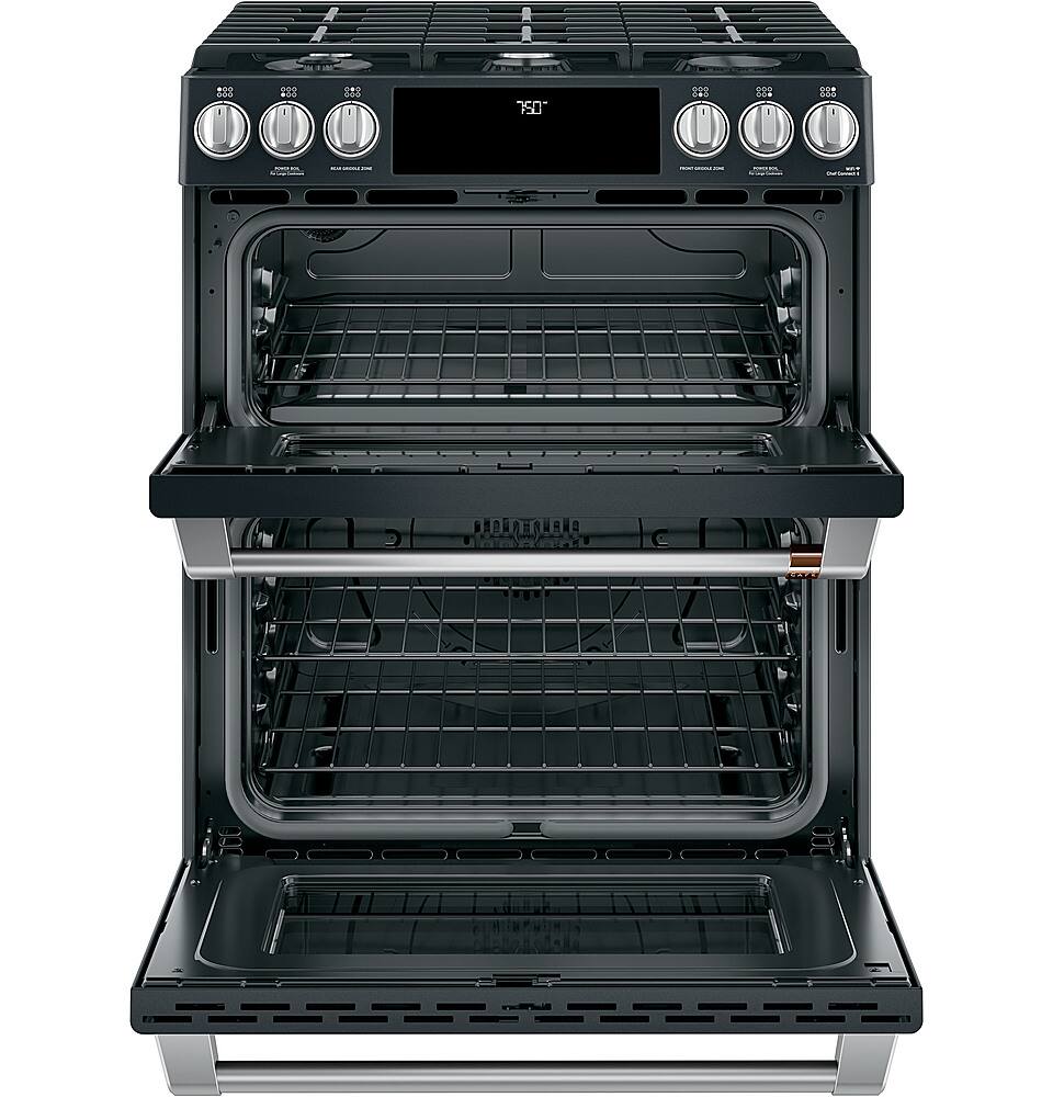 Angle. Café - 6.7 Cu. Ft. Slide-In Double Oven Gas True Convection Range with Built-In Wi-Fi.