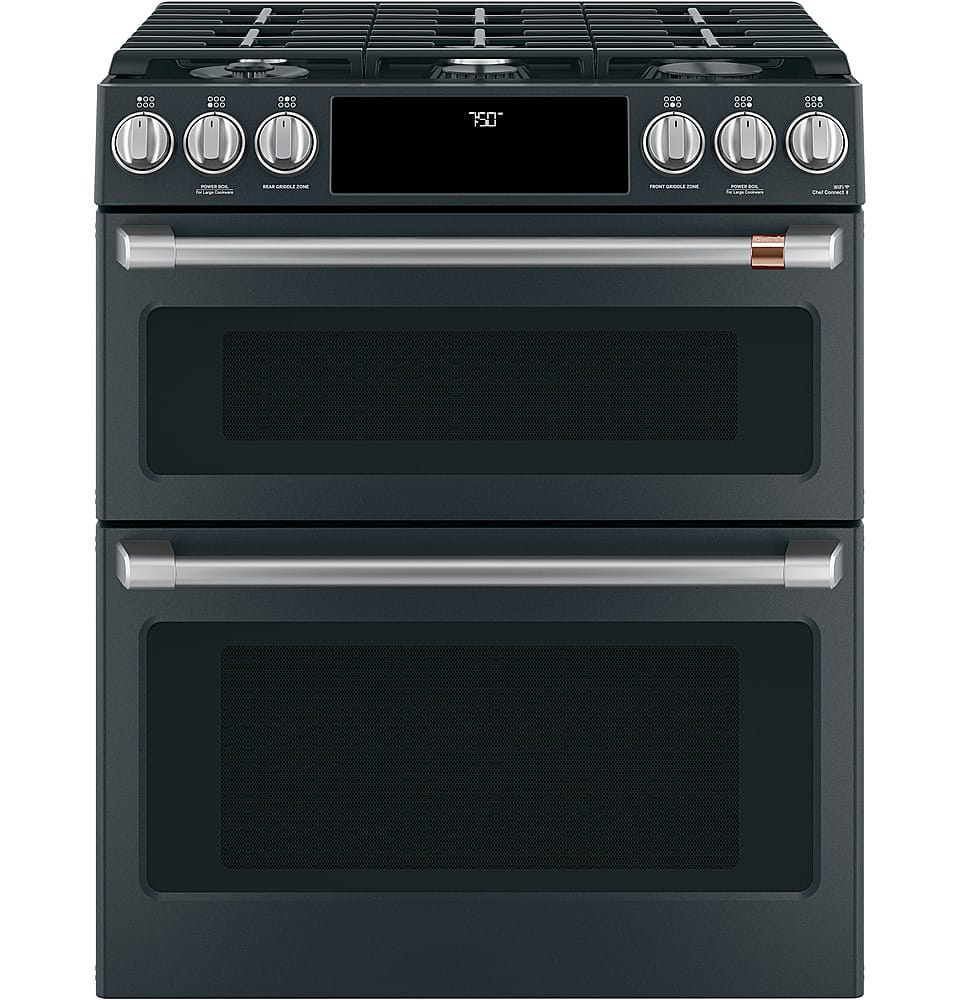 Front. Café - 6.7 Cu. Ft. Slide-In Double Oven Gas True Convection Range with Built-In Wi-Fi.