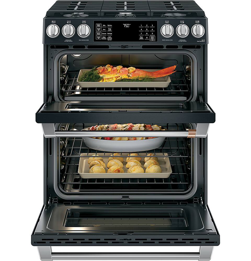 Alt View 2. Café - 6.7 Cu. Ft. Slide-In Double Oven Gas True Convection Range with Built-In Wi-Fi.