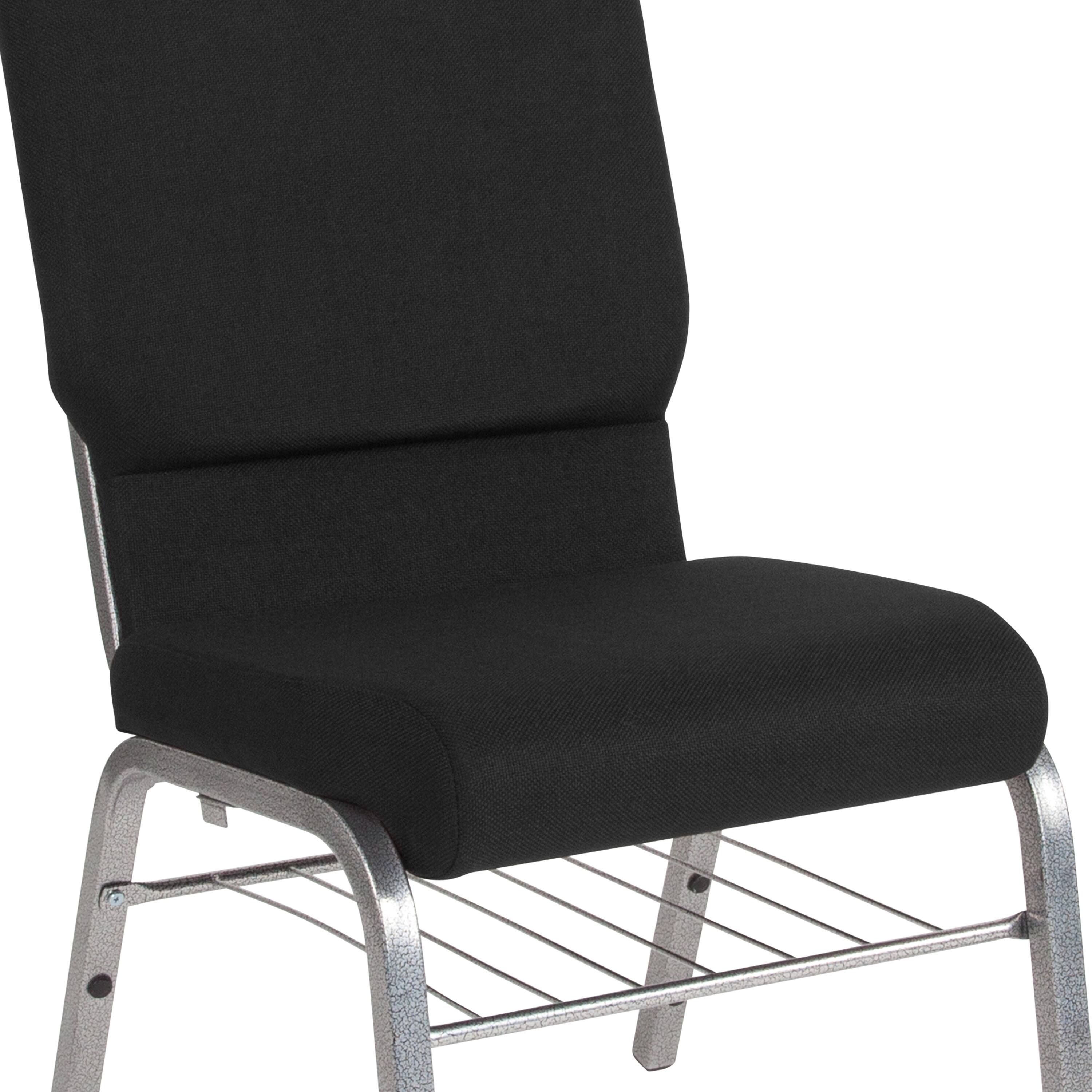 Alt View 9. Emma + Oliver - 4 Pack 18.5''W Church Chair with Book Rack - Black Fabric/Silver Vein Frame.
