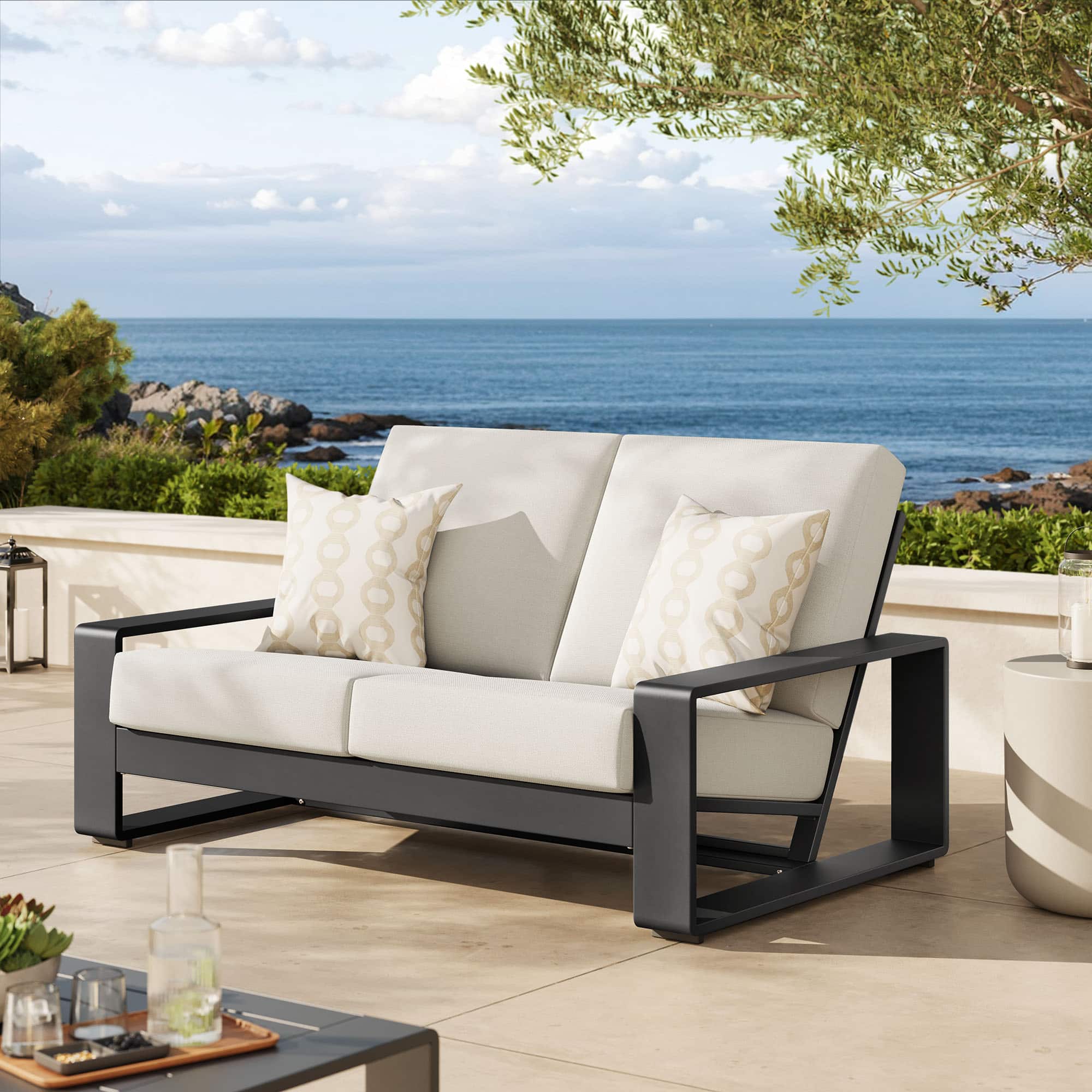 Lirienne Outdoor Patio Aluminum Loveseat by Modway - Cream Gray