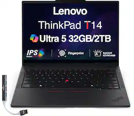 Lenovo - Upgraded - ThinkPad T14 Laptop 14.0 WUXGA (Intel Ultra 5-225U, 32GB DDR5, 2TB PCIe SSD, Win 11 Pro) w/USB Hub