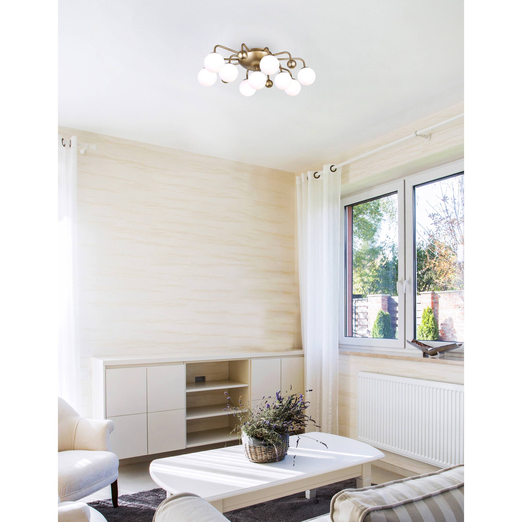 Alt View 2. CWI Lighting - Element 9 Light Flush Mount With Sun Gold Finish - Sun Gold.